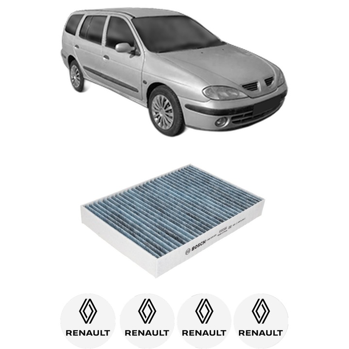 Filtru habitaclu polen Carbon RENAULT Megane I Kombi van (KA_) 1.9 D (KA0R) din 2000 KW 47 CP 64 CMC 1870, Auto, Bosch, 4x Stickere auto cu RENAULT