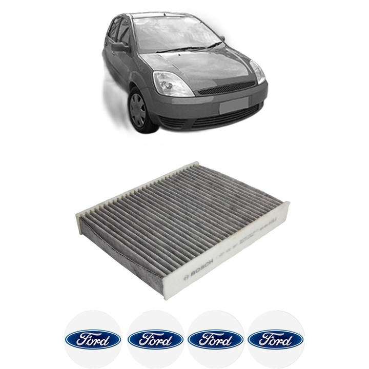 Filtru habitaclu polen Carbon FORD FIESTA V (JH_, JD_) 1.6 TDCi din 2004-2008 KW 66 CP 90 CMC 1560, Auto, Bosch, 4x Stickere auto cu FORD