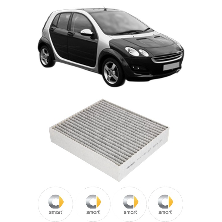 Filtru habitaclu polen Carbon SMART FORFOUR (454) 1.5 CDI (454.001) din 2004-2006 KW 70 CP 95 CMC 1493, Auto, Bosch, 4x Stickere auto cu SMART