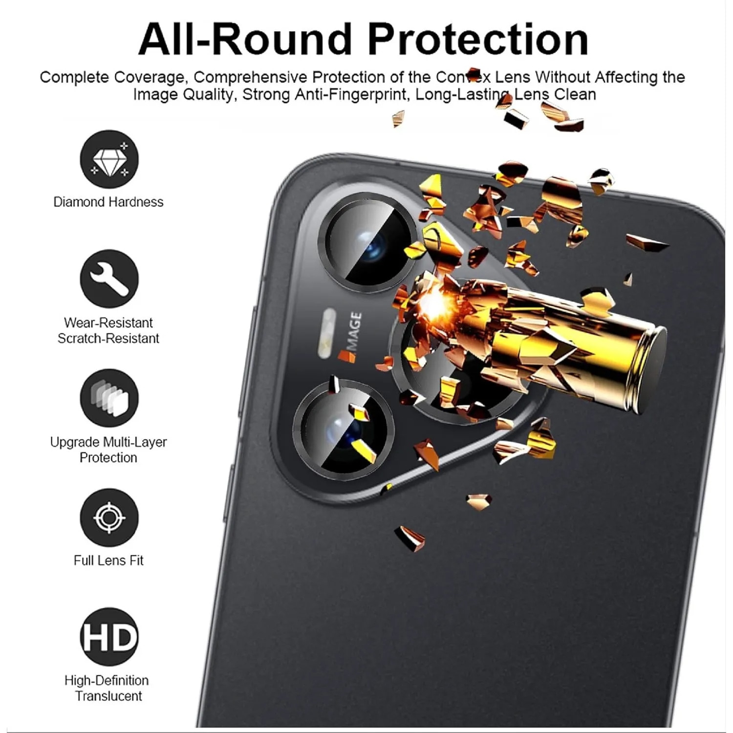 Protectie camera foto compatibila cu Huawei Pura 70, sticla securizata 9H, neagra, 0.2cm