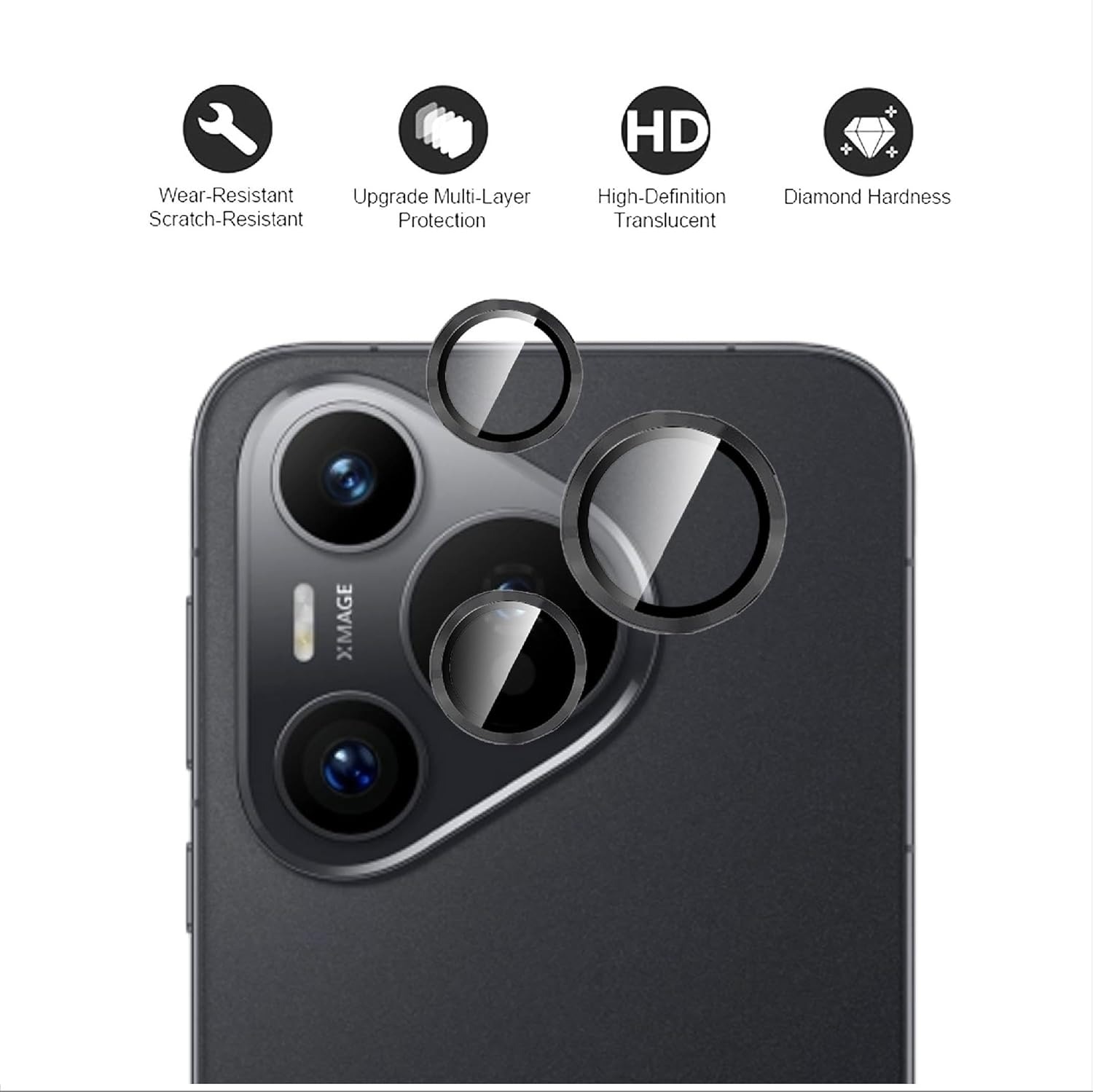 Protectie camera foto compatibila cu Huawei Pura 70, sticla securizata 9H, neagra, 0.2cm