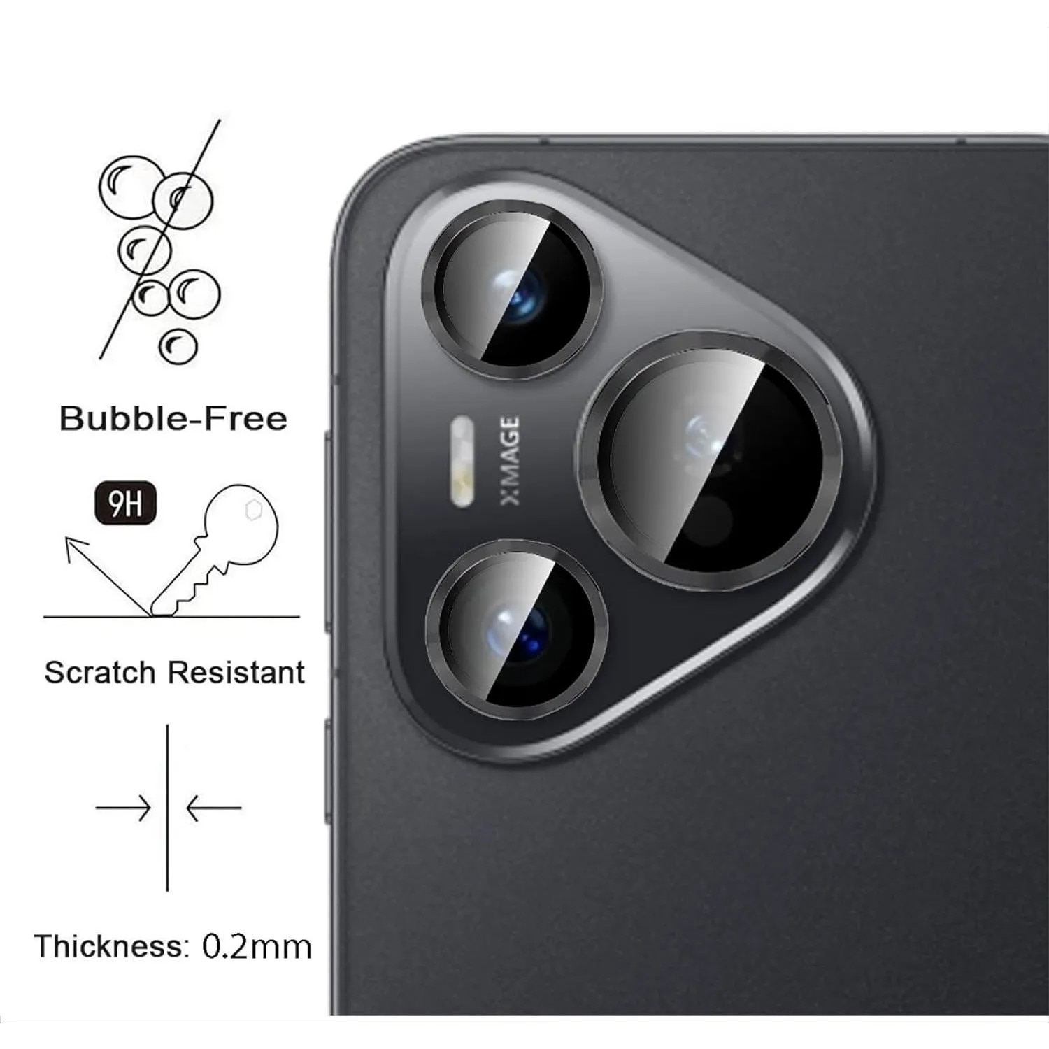 Protectie camera foto compatibila cu Huawei Pura 70, sticla securizata 9H, neagra, 0.2cm