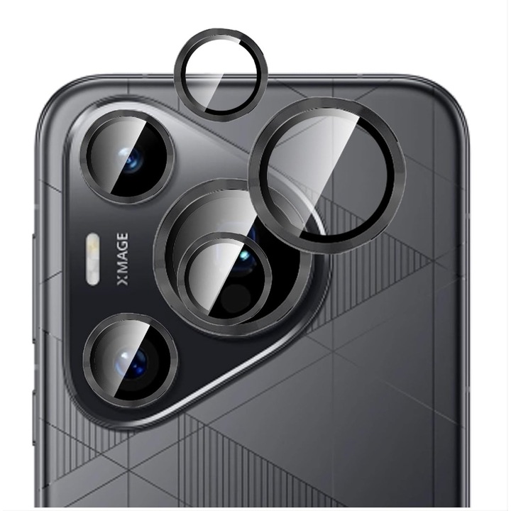 Стъклен протектор за камера, съвместим с Huawei Pura 70 Pro / Pura 70 Pro Plus, черен