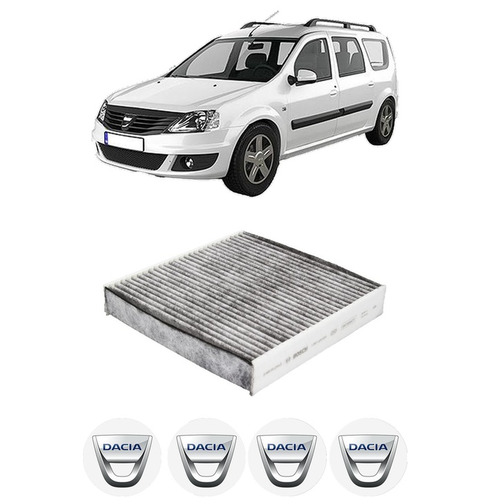 Filtru habitaclu polen Carbon DACIA LOGAN MCV II TCe 90 (K8M1, K8MA, K8AC) din 2013 KW 66 CP 90 CMC 898, Auto, Bosch, 4x Stickere auto cu DACIA