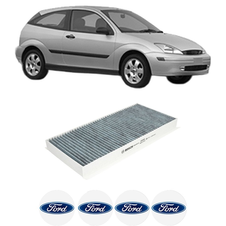 Filtru habitaclu polen Carbon FORD FOCUS I (DAW, DBW) 1.8 16V din 1998-2004 KW 85 CP 115 CMC 1796, Auto, Bosch, 4x Stickere auto cu FORD