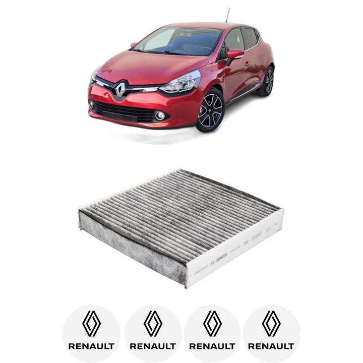 Filtru habitaclu polen Carbon RENAULT CLIO IV Hatchback Van (BH_) 0.9 TCe 90 LPG (BHM1) din 2015-2021 KW 66 CP 90 CMC 898, Auto, Bosch, 4x Stickere auto cu RENAULT