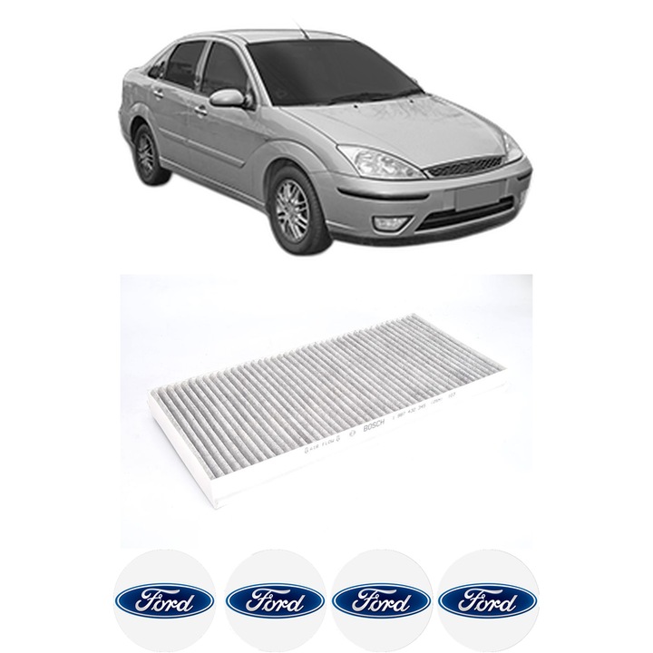 Filtru habitaclu polen Carbon FORD FOCUS I Saloon (DFW) 1.8 Turbo DI / TDDi din 1999-2004 KW 66 CP 90 CMC 1753, Auto, Bosch, 4x Stickere auto cu FORD
