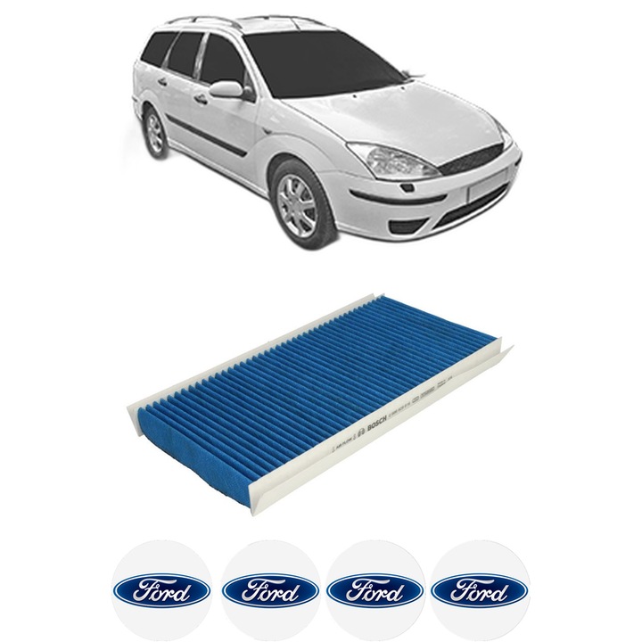 Filtru habitaclu polen Carbon FORD FOCUS I Estate Van (DNW) 1.8 TDCi din 2002-2005 KW 74 CP 101 CMC 1753, Auto, Bosch, 4x Stickere auto cu FORD