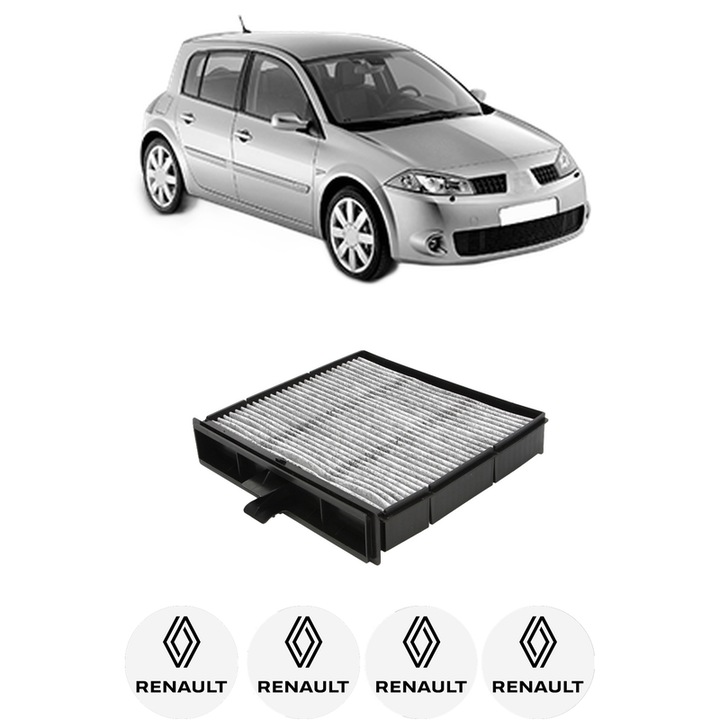 Filtru habitaclu polen Carbon RENAULT MEGANE II (BM0/1_, CM0/1_) 1.5 dCi (BM16, CM16) din 2007-2009 KW 76 CP 103 CMC 1461, Auto, Bosch, 4x Stickere auto cu RENAULT