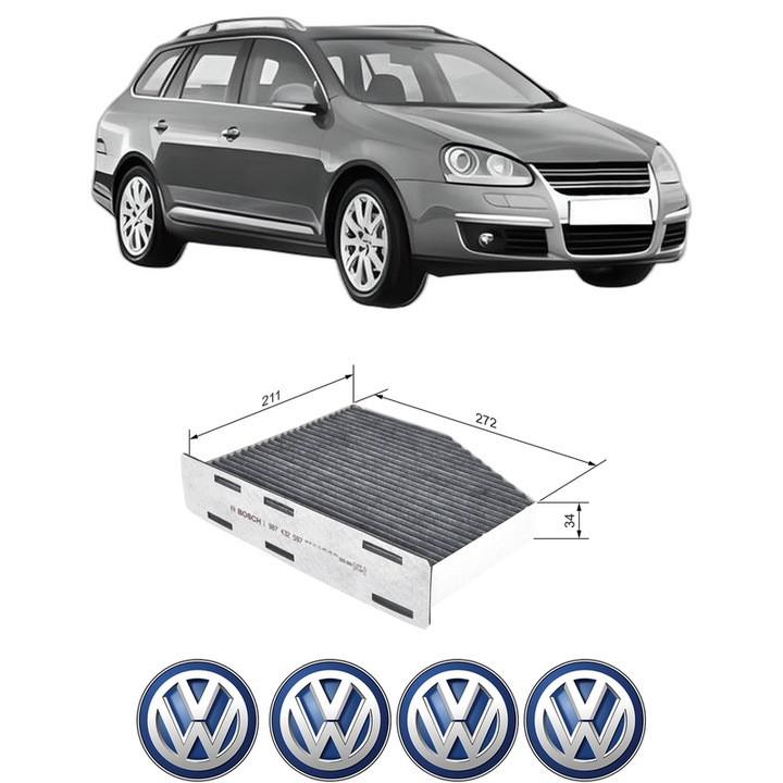 Filtru habitaclu polen Carbon Volkswagen GOLF V Variant (1K5) 1.9 TDI 4motion din 2008-2009 KW 77 CP 105 CMC 1896, Auto, Bosch, 4x Stickere auto cu Volkswagen