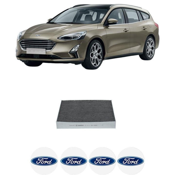 Filtru habitaclu polen Carbon FORD FOCUS IV Turnier (HP) 1.5 EcoBlue din 2018 KW 88 CP 120 CMC 1499, Auto, Bosch, 4x Stickere auto cu FORD