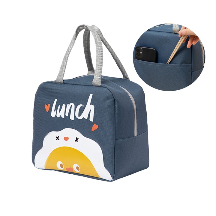 Изолирана чанта за храна, Алуминиево фолио, Тъмносиня, 22 x 23 x 16 см