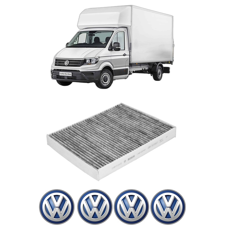 Filtru habitaclu polen Carbon Volkswagen TRANSPORTER T6 Van (SGA, SGH, SHA, SHH) 2.0 TDI 4motion din 2015-2019 KW 132 CP 180 CMC 1968, Auto, Bosch, 4x Stickere auto cu Volkswagen
