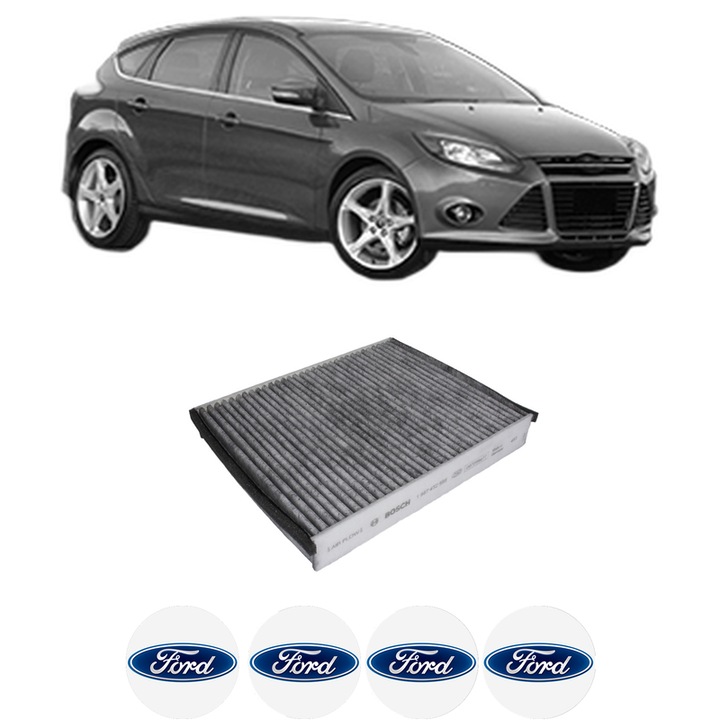 Filtru habitaclu polen Carbon FORD FOCUS III 2.0 Ti-GDi din 2011-2020 KW 125 CP 170 CMC 1999, Auto, Bosch, 4x Stickere auto cu FORD