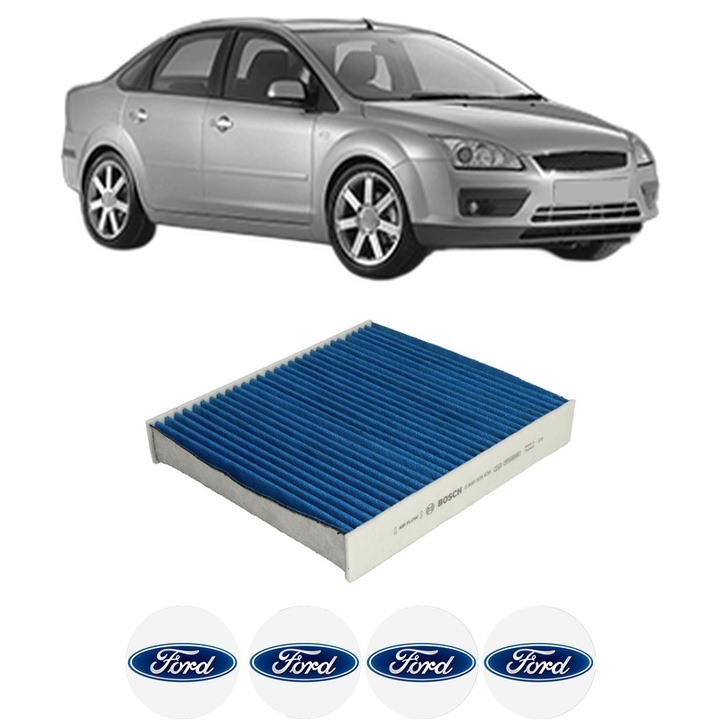 Filtru habitaclu polen Carbon FORD FOCUS II Saloon (DB_, FCH, DH) 1.8 din 2006-2012 KW 92 CP 125 CMC 1798, Auto, Bosch, 4x Stickere auto cu FORD