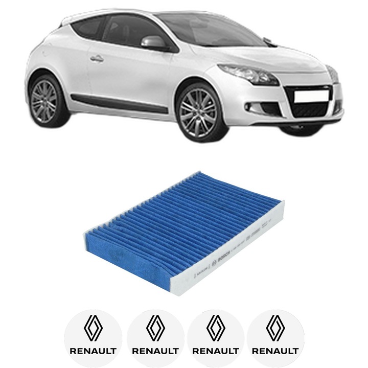 Filtru habitaclu polen Carbon RENAULT MEGANE III Coupe (DZ0/1_) 1.5 dCi (DZ0C, DZ1A) din 2008-2015 KW 66 CP 90 CMC 1461, Auto, Bosch, 4x Stickere auto cu RENAULT