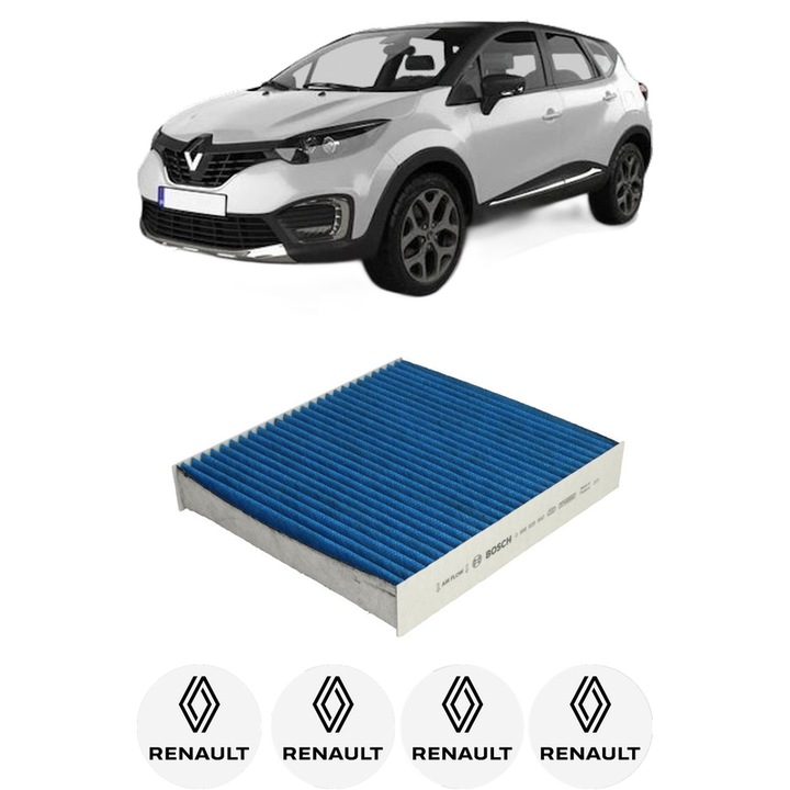 Filtru habitaclu polen Carbon RENAULT CAPTUR I (J5_, H5_) 0.9 TCe 90 din 2013 KW 66 CP 90 CMC 898, Auto, Bosch, 4x Stickere auto cu RENAULT