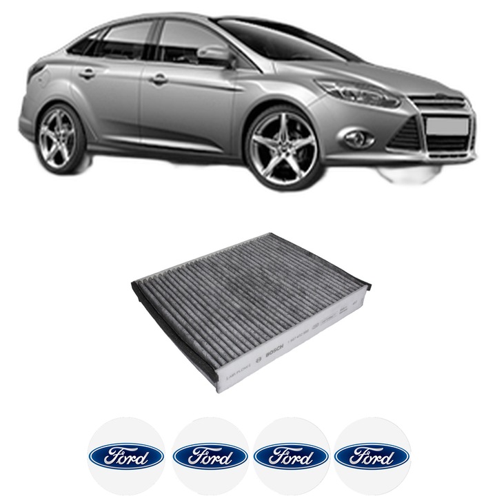 Filtru habitaclu polen Carbon FORD FOCUS III Saloon 1.6 Ti din 2011-2020 KW 63 CP 85 CMC 1596, Auto, Bosch, 4x Stickere auto cu FORD