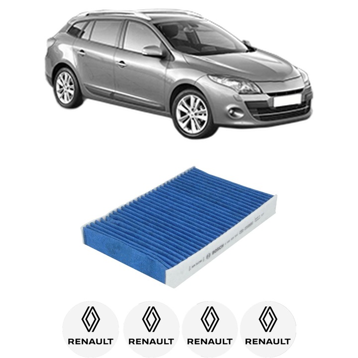 Filtru habitaclu polen Carbon RENAULT MEGANE III Grandtour (KZ0/1) 1.5 dCi (KZ1G, KZ1W, KZ0R) din 2013-2015 KW 70 CP 95 CMC 1461, Auto, Bosch, 4x Stickere auto cu RENAULT