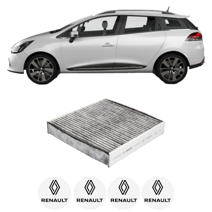 Filtru habitaclu polen Carbon RENAULT CLIO IV Estate Van (KH_) 1.5 dCi 90 din 2014-2021 KW 66 CP 90 CMC 1461, Auto, Bosch, 4x Stickere auto cu RENAULT