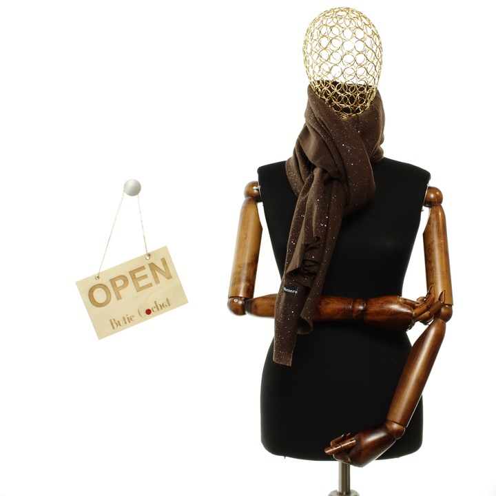 Esarfa dama, din lana, Buticcochet, 70x190 cm, model cu sclipici, Maro inchis - ES3066