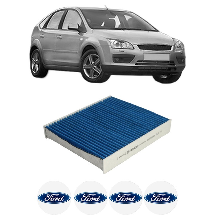 Filtru habitaclu polen Carbon FORD FOCUS II (DA_, HCP, DP) 1.8 din 2006-2012 KW 92 CP 125 CMC 1798, Auto, Bosch, 4x Stickere auto cu FORD