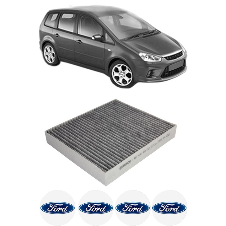 Filtru habitaclu polen Carbon FORD C-MAX (DM2) 1.6 TDCi din 2007-2010 KW 80 CP 109 CMC 1560, Auto, Bosch, 4x Stickere auto cu FORD
