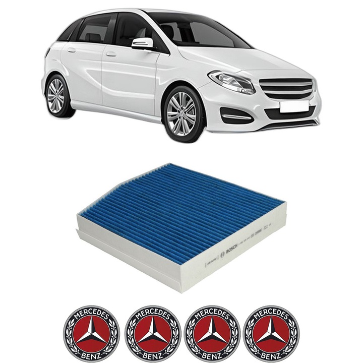 Filtru habitaclu polen Carbon MERCEDES-BENZ B-CLASS Sports Tourer (W246, W242) B 200 Natural Gas Drive / B 200 c (242.848) din 2012-2017 KW 115 CP 156 CMC 1991, Auto, Bosch, 4x Stickere auto cu MERCEDES-BENZ