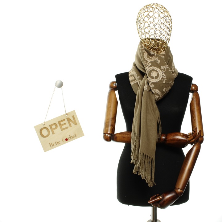 Esarfa dama, din lana, Buticcochet, 70x190 cm, model brodat, Maro - ES3095