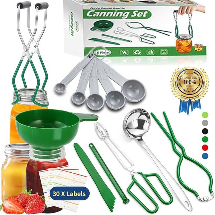 Комплект отварачки за консерви, 9 части, многофункционален, зелен