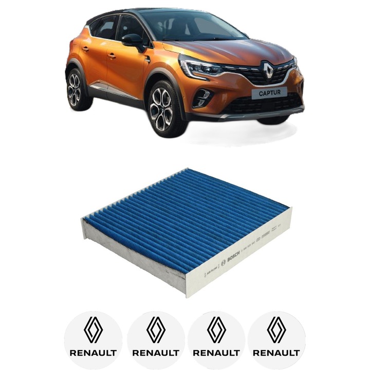 Filtru habitaclu polen Carbon RENAULT CAPTUR II (HF_) 1.0 TCe LPG (HFM6) din 2021 KW 67 CP 91 CMC 999, Auto, Bosch, 4x Stickere auto cu RENAULT
