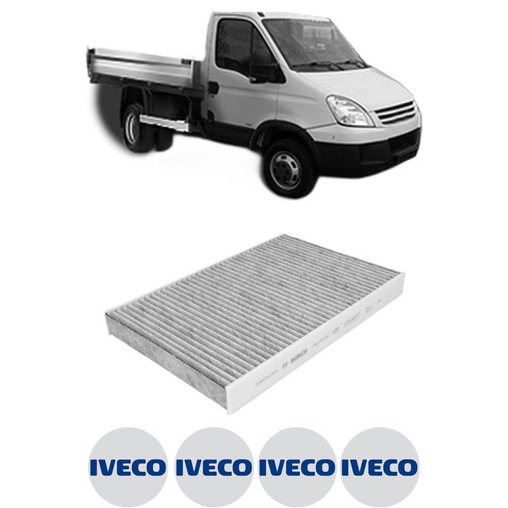 Filtru habitaclu polen Carbon IVECO DAILY IV Platform/Chassis 45C18, 45C18 /P, 45C18 D, 45C18 D/P din 2006-2011 KW 130 CP 176 CMC 2998, Auto, Bosch, 4x Stickere auto cu IVECO