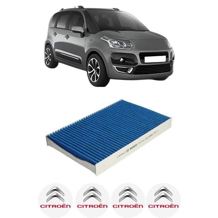 Filtru habitaclu polen Carbon CITROEN C3 PICASSO (SH_) 1.6 VTi 115 (SH5FP0, SH5FP8) din 2009-2015 KW 84 CP 114 CMC 1598, Auto, Bosch, 4x Stickere auto cu CITROEN