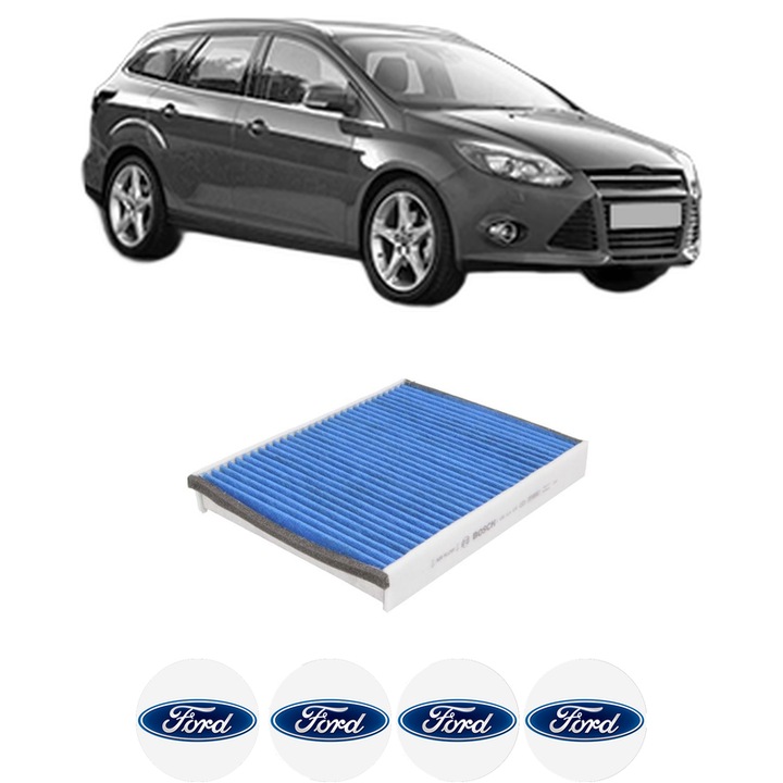Filtru habitaclu polen Carbon FORD FOCUS III Turnier 1.6 Ti din 2011-2020 KW 63 CP 85 CMC 1596, Auto, Bosch, 4x Stickere auto cu FORD