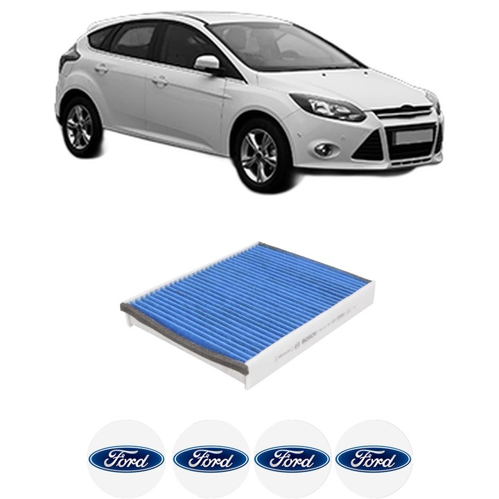 Filtru habitaclu polen Carbon FORD FOCUS III Hatchback Van 1.6 EcoBoost din 2011-2014 KW 134 CP 182 CMC 1596, Auto, Bosch, 4x Stickere auto cu FORD