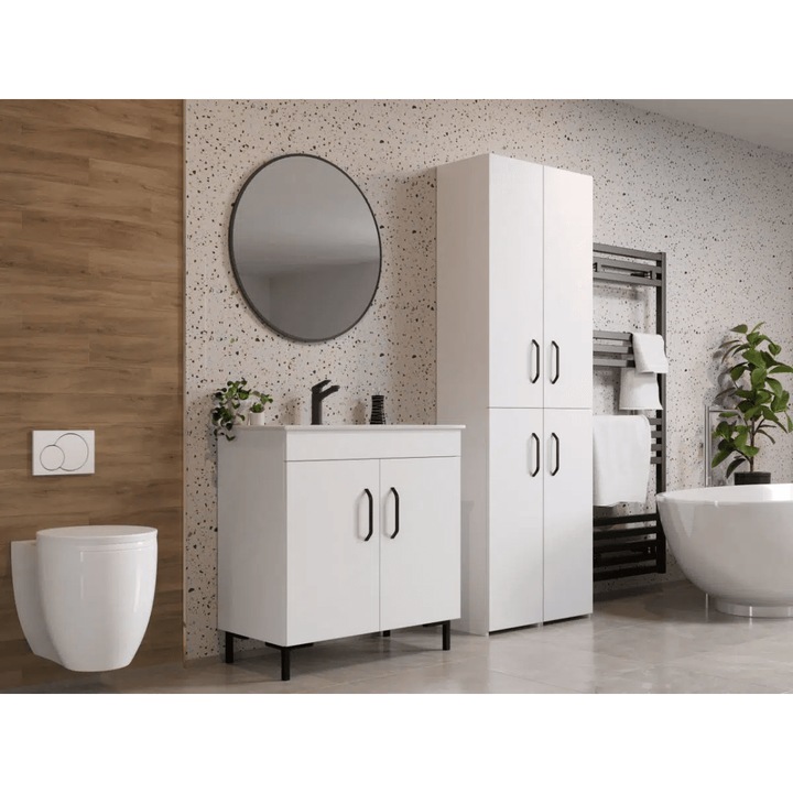 Set Complet Baie Albio, C16, Masca baie, Chiuveta, Baterie, Dulap Inalt 64cm si Oglinda