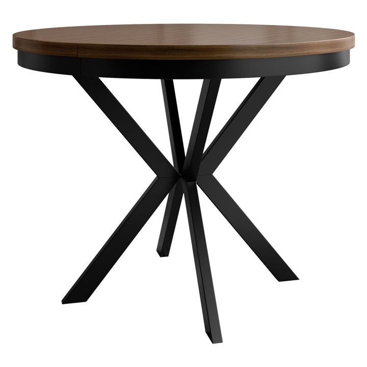 Masa extensibila Azglo 100, MIRJAN 24, negru / nuc franklin tobacco, 100x100x76 cm