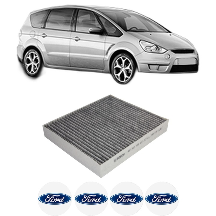 Filtru habitaclu polen Carbon FORD S-MAX (WA6) 2.0 TDCi din 2010-2014 KW 120 CP 163 CMC 1997, Auto, Bosch, 4x Stickere auto cu FORD