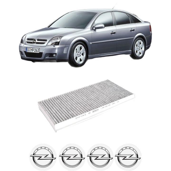 Filtru habitaclu polen Carbon OPEL VECTRA C GTS (Z02) 1.9 CDTI (F68) din 2004-2009 KW 88 CP 120 CMC 1910, Auto, Bosch, 4x Stickere auto cu OPEL
