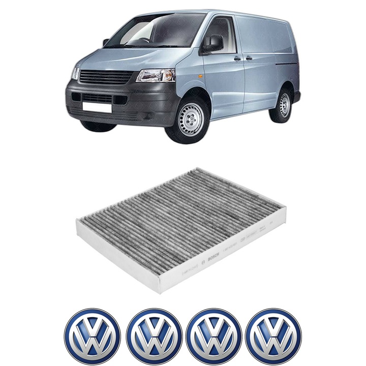 Filtru habitaclu polen Carbon Volkswagen TRANSPORTER T5 Van (7HA, 7HH, 7EA, 7EH) 2.0 TDI 4motion din 2009-2015 KW 103 CP 140 CMC 1968, Auto, Bosch, 4x Stickere auto cu Volkswagen