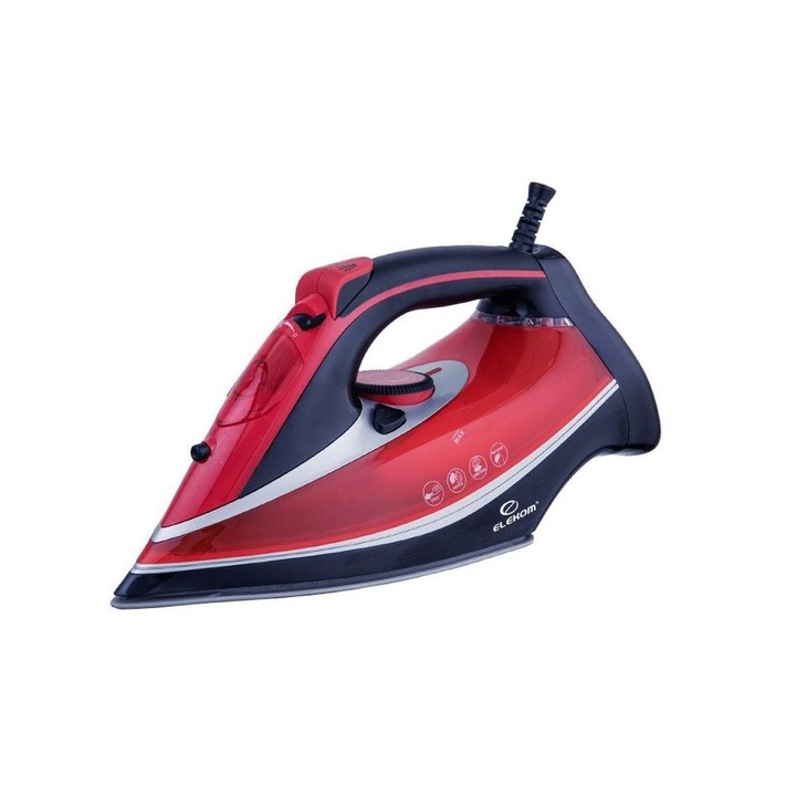 Fier de calcat, Elekom ЕК-1501 C, Putere 2600 W, Sistem anti-picurare, Negru/Rosu