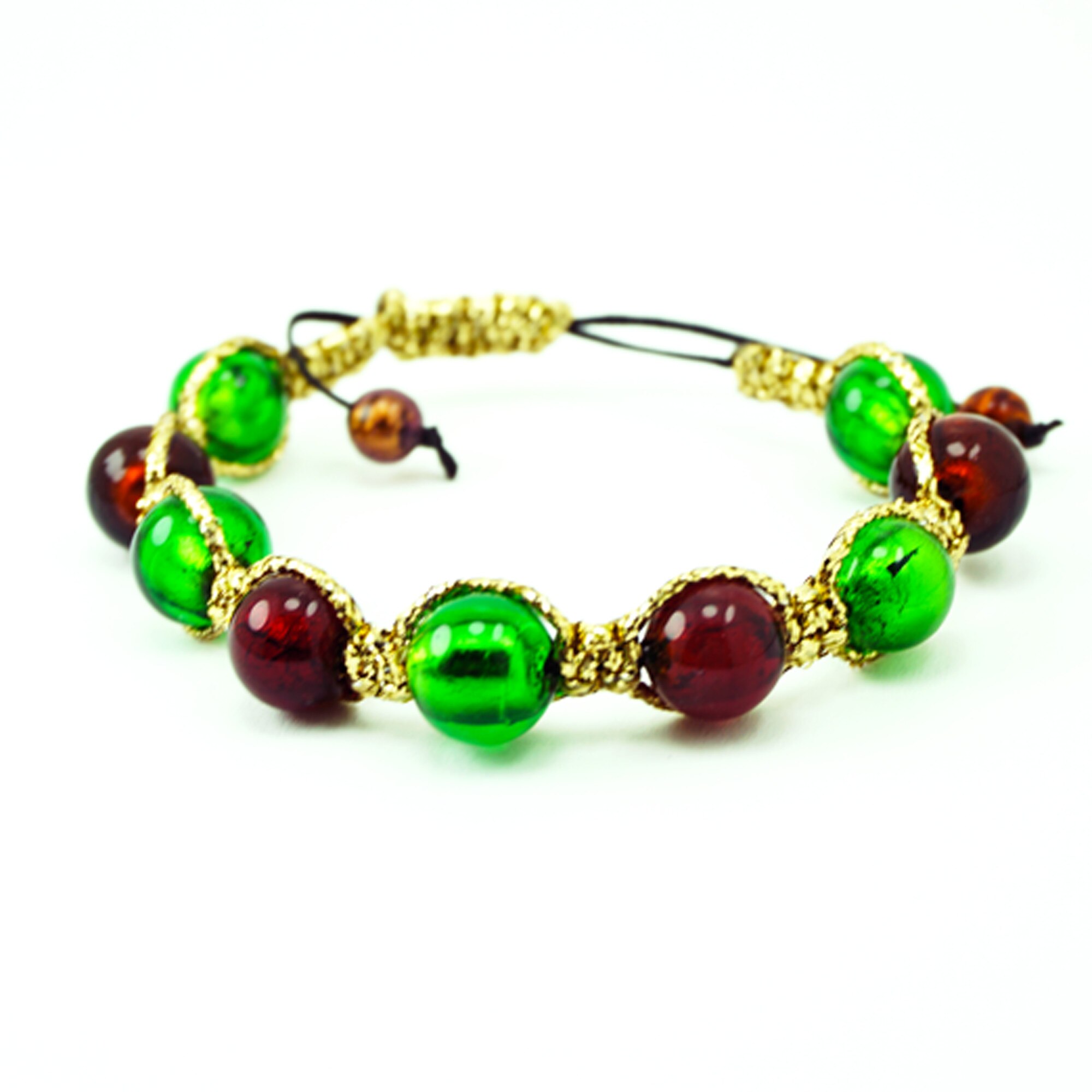 Bratara Shambala auriu cu verde,rosu