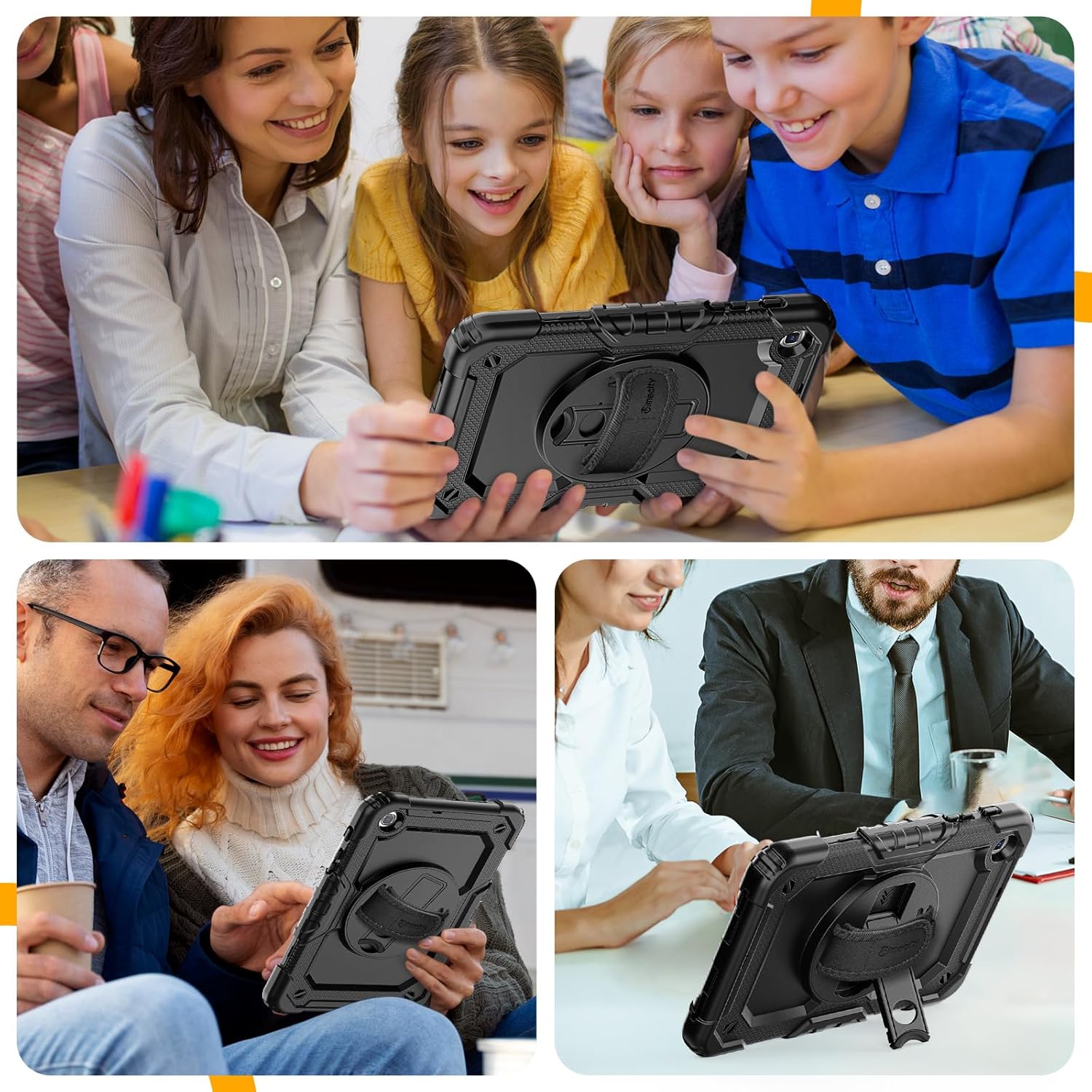 Pachet 360 pentru tableta Samsung Galaxy Tab A 8.4" 2020 (SM-T307/T307U) – husa Sigloo cu folie inclusa, curea de umar si suport rotativ, Negru