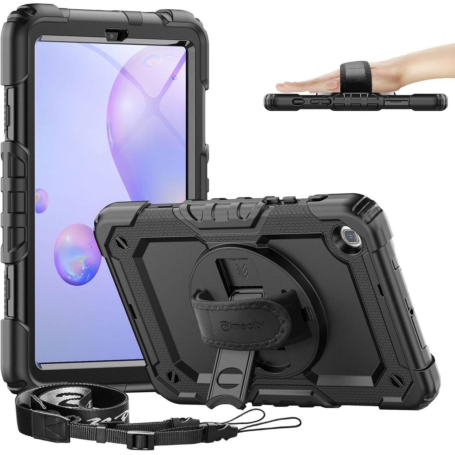Pachet 360 pentru tableta Samsung Galaxy Tab A 8.4" 2020 (SM-T307/T307U) – husa Sigloo cu folie inclusa, curea de umar si suport rotativ, Negru