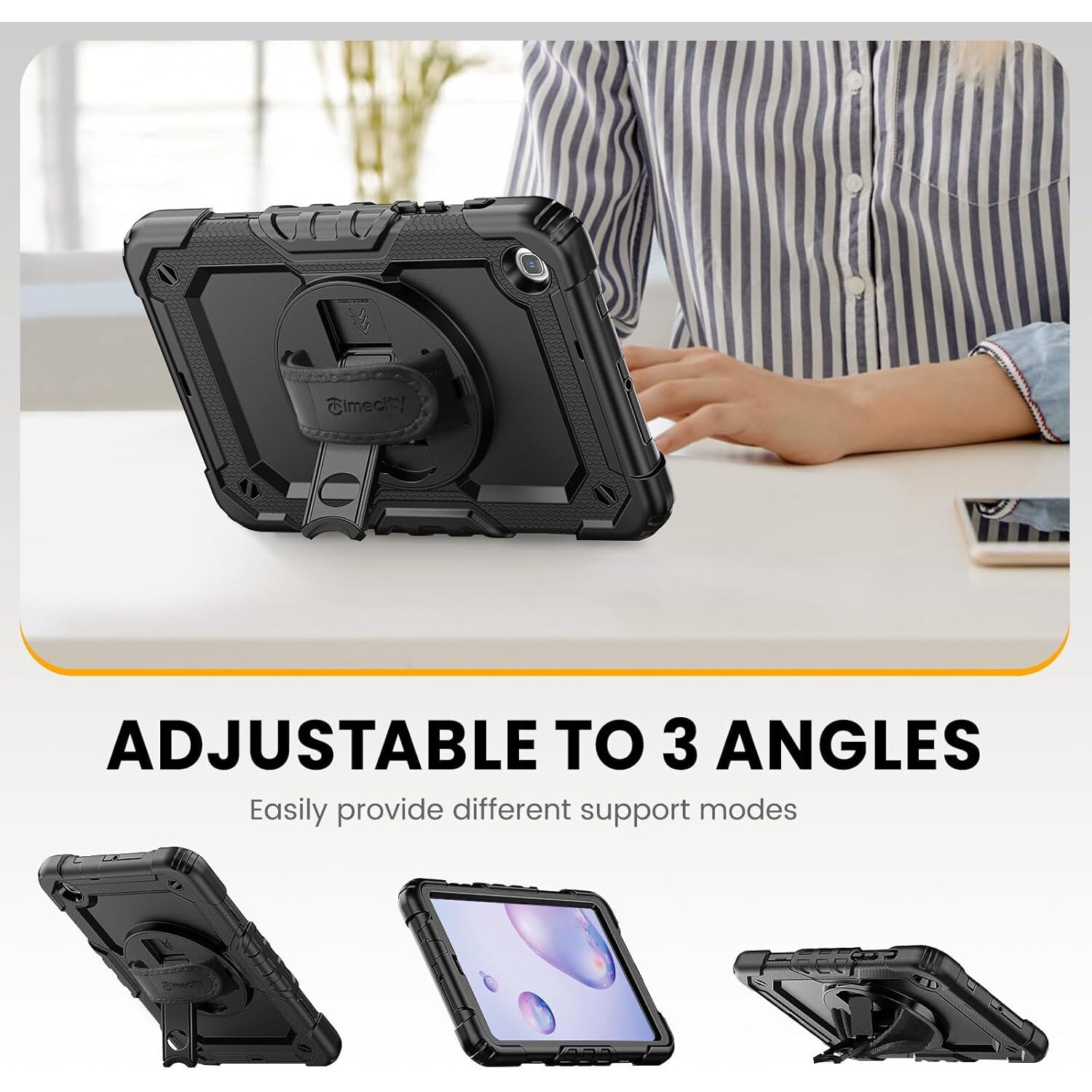 Pachet 360 pentru tableta Samsung Galaxy Tab A 8.4" 2020 (SM-T307/T307U) – husa Sigloo cu folie inclusa, curea de umar si suport rotativ, Negru