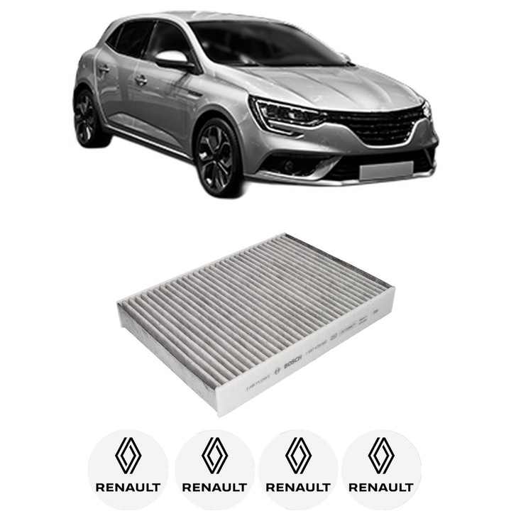 Filtru habitaclu polen Carbon RENAULT MEGANE IV Hatchback (B9A/M/N_) 1.0 TCe 115 (B9MD, B9MW) din 2020 KW 84 CP 114 CMC 999, Auto, Bosch, 4x Stickere auto cu RENAULT