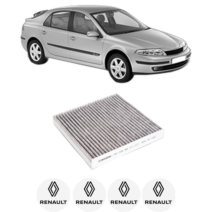 Filtru habitaclu polen Carbon RENAULT LAGUNA II (BG0/1_) 3.0 V6 24V (BG01, BG02, BG0D, BG0Y) din 2001-2007 KW 152 CP 207 CMC 2946, Auto, Bosch, 4x Stickere auto cu RENAULT