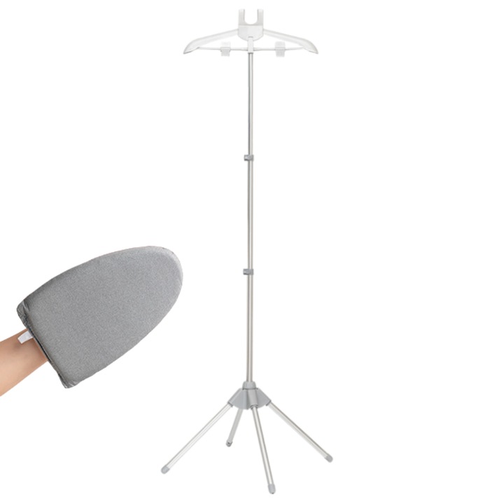Támogatás ruha gőzöléshez, Fantasy, hordozható vasalódeszkával, teleszkópos, 84-160 cm, könnyű és összecsukható, szürke, Inghez, pólóhoz, zakóhoz, pulóverhez, kabáthoz, pamutdzsekihez, pehelykabáthoz és egyéb ruházati cikkekhez