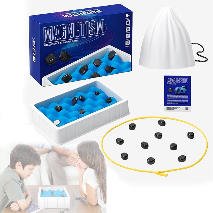 Магнитна стратегическа игра за 2-4 играчи, Bedee, преносима, забавно семейно парти, мултиплейър магнитна настолна игра, забавен подарък пъзел, 20 магнита, 1 гъба, 1 въже, 1 чанта за съхранение, син