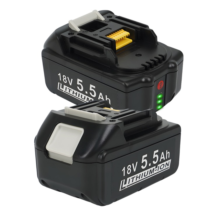 Set 2 Baterie litiu-ion 18V, Bedee, Capacitate 5500mAh, putere puternica, durata lunga de viata a bateriei, sigur si fiabil, Pentru Makita 18V BL1860B BL1850B BL1840 BL1830 BL1850B BL1860B BL1845 BL1850 194205-3 LXT-400, Negru